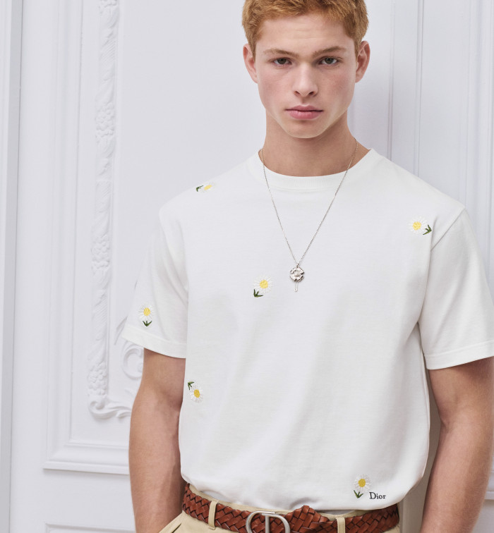 DIOR T-Shirt with Daisy Embroidery Relaxed Fit White Cotton Jersey #383941