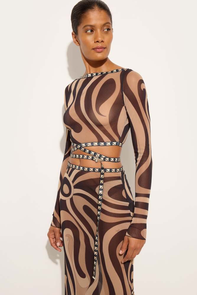 PUCCI Marmo Print Long Tulle Skirt and Crop Top #384580