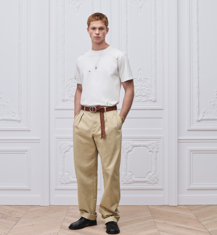 DIOR T-Shirt with Daisy Embroidery Relaxed Fit White Cotton Jersey #383941