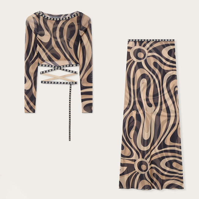 PUCCI Marmo Print Long Tulle Skirt and Crop Top #384580