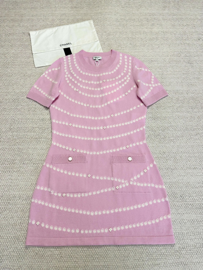 Chanel Top-Quality Version Pearl Chain Cashmere Dress #307525