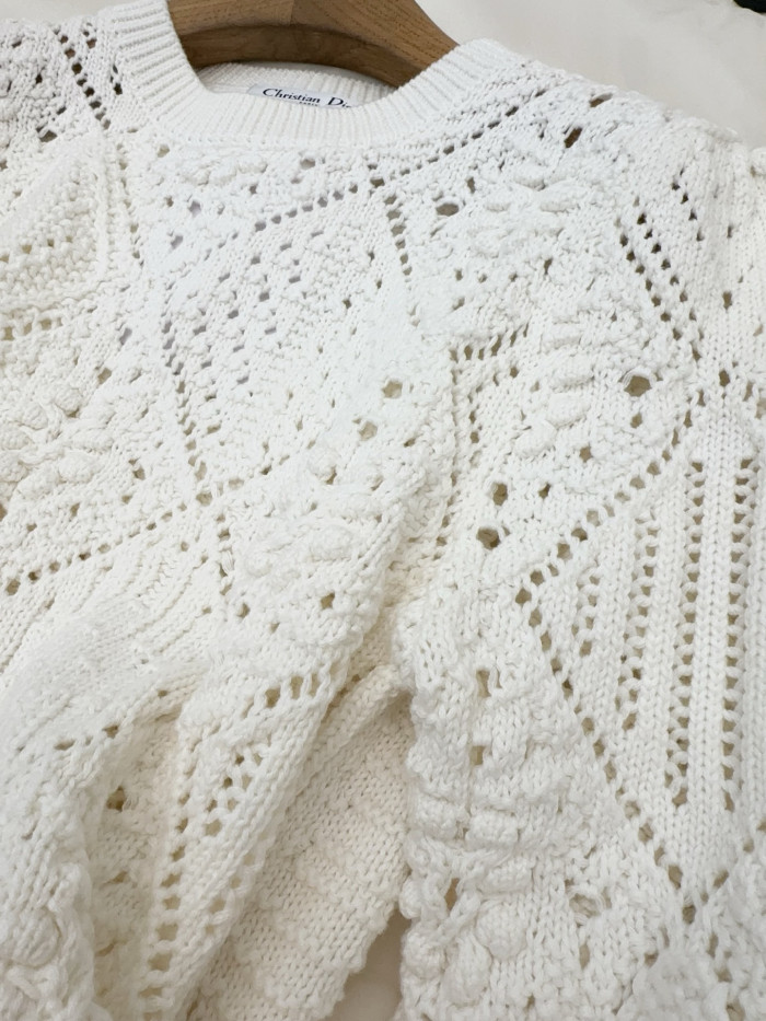 DIOR Sweater White Openwork Cotton Knit #333953