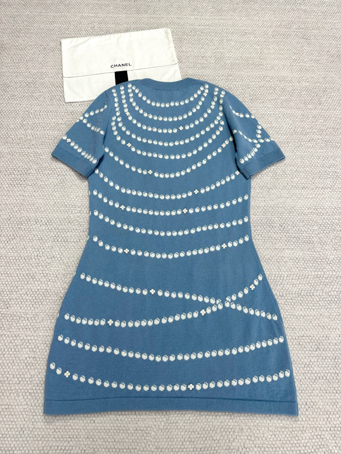Chanel Top-Quality Version Pearl Chain Cashmere Dress #307525