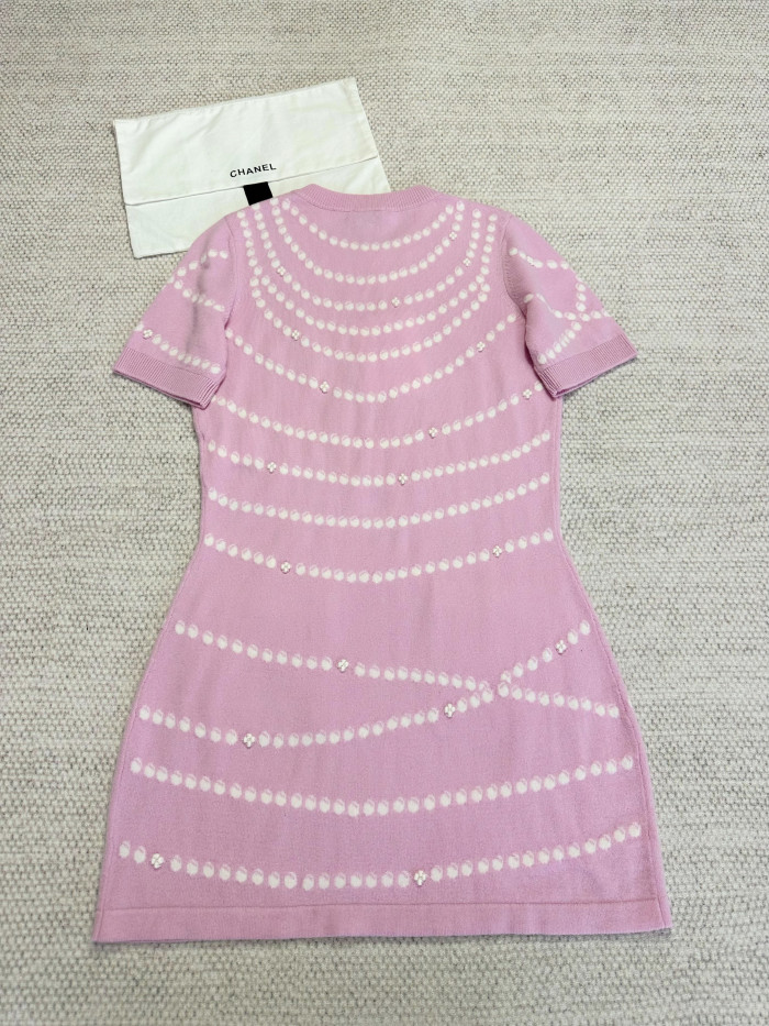 Chanel Top-Quality Version Pearl Chain Cashmere Dress #307525