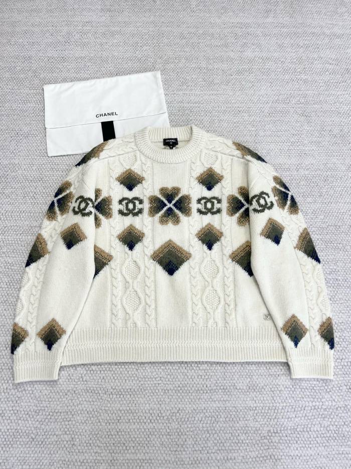 Chanel Top-quality Version CC Coco Neige Four Leaf Clover Wool Sweater#294113