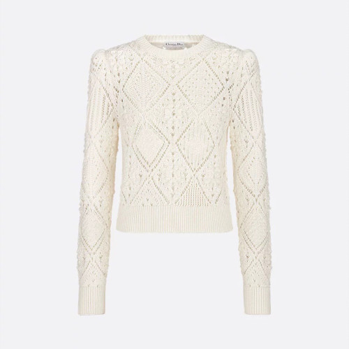 DIOR Sweater White Openwork Cotton Knit #333953