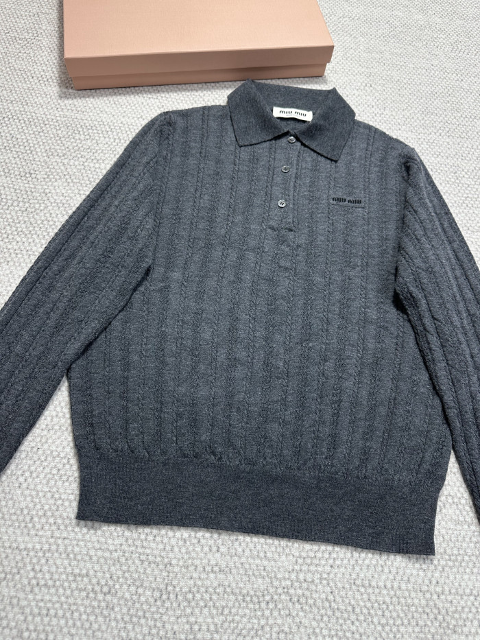 MiuMiu Top-quality Version Striped Knitted Cashmere Sweater #334099