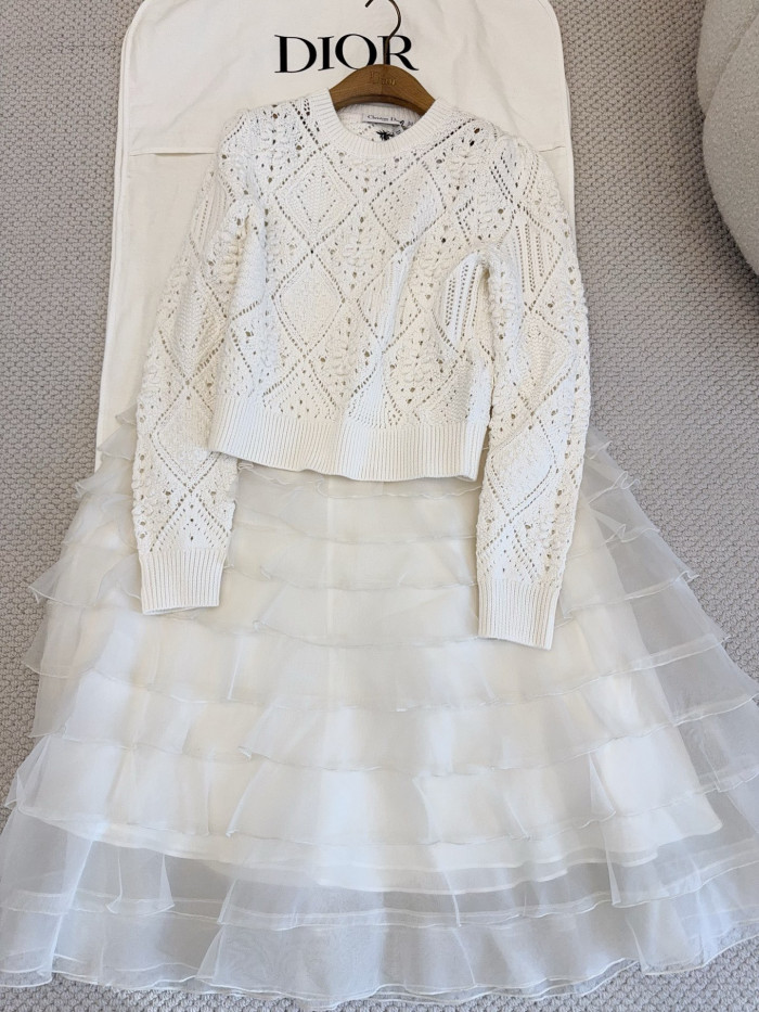 DIOR Sweater White Openwork Cotton Knit #333953