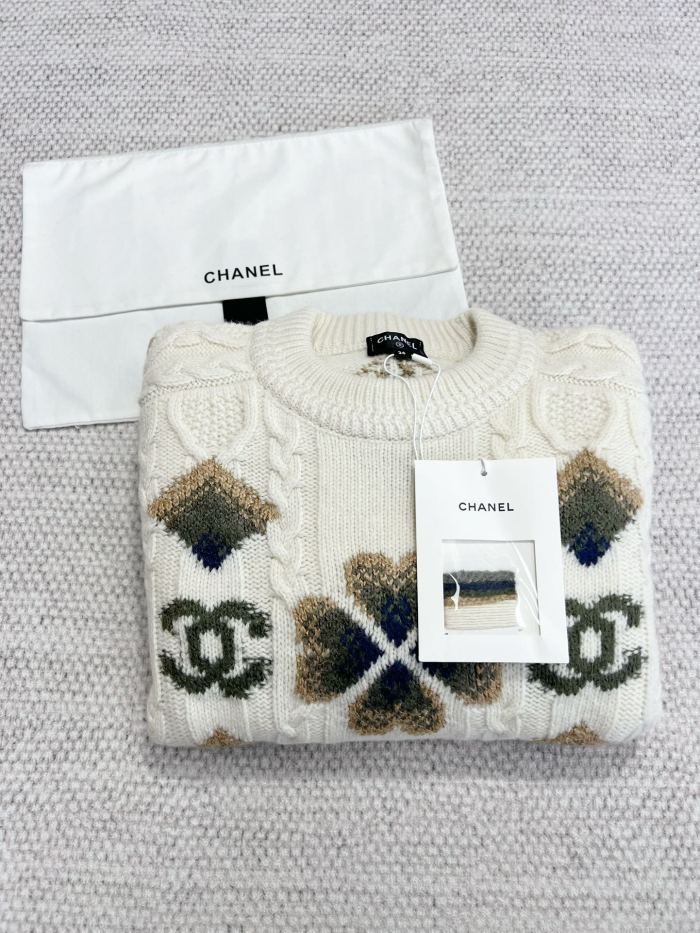 Chanel Top-quality Version CC Coco Neige Four Leaf Clover Wool Sweater#294113