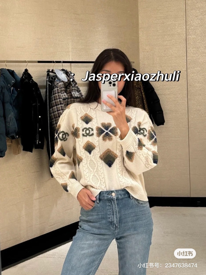 Chanel Top-quality Version CC Coco Neige Four Leaf Clover Wool Sweater#294113
