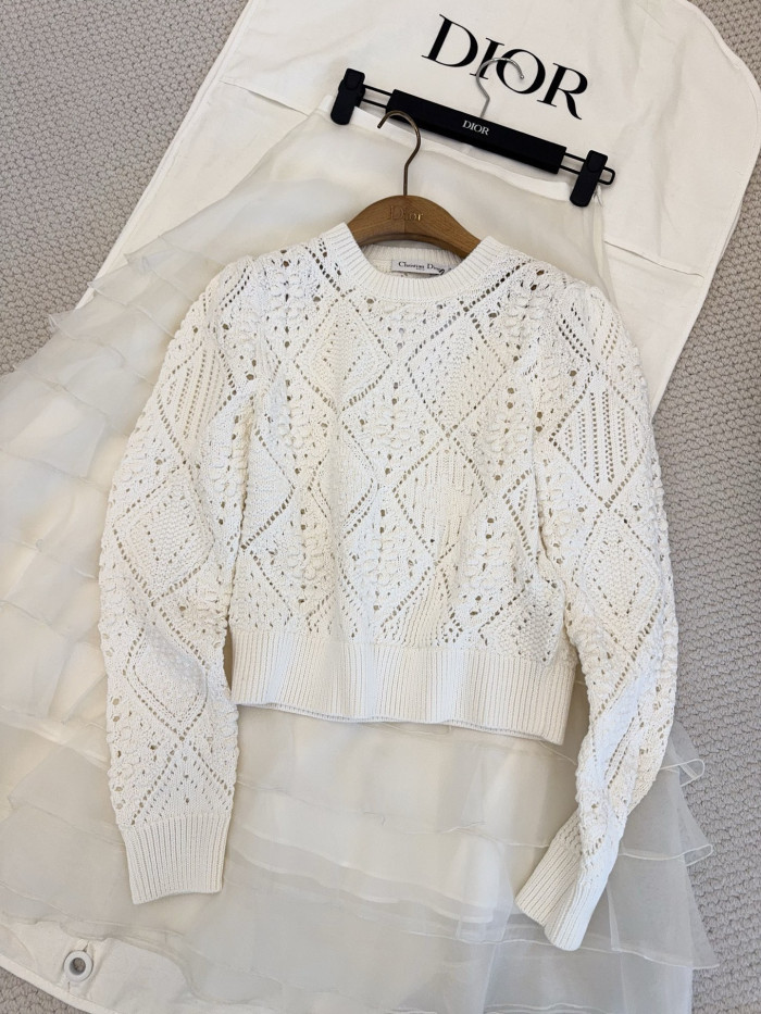 DIOR Sweater White Openwork Cotton Knit #333953
