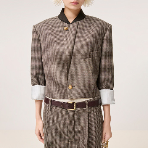 CHANEL Jacket and Pants Wool Cloth Brown Ecru #384532