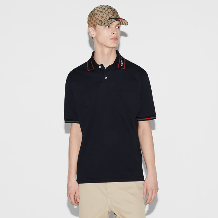 Gucci Cotton Piquet Polo Shirt in Black #384702