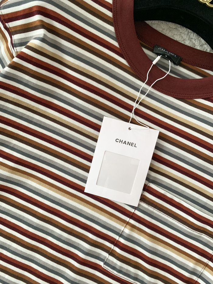 Chanel Seahorse Embroidery Striped Knitted T-shirt #384775