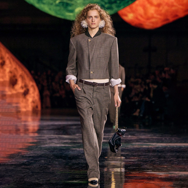 CHANEL Jacket and Pants Wool Cloth Brown Ecru #384532