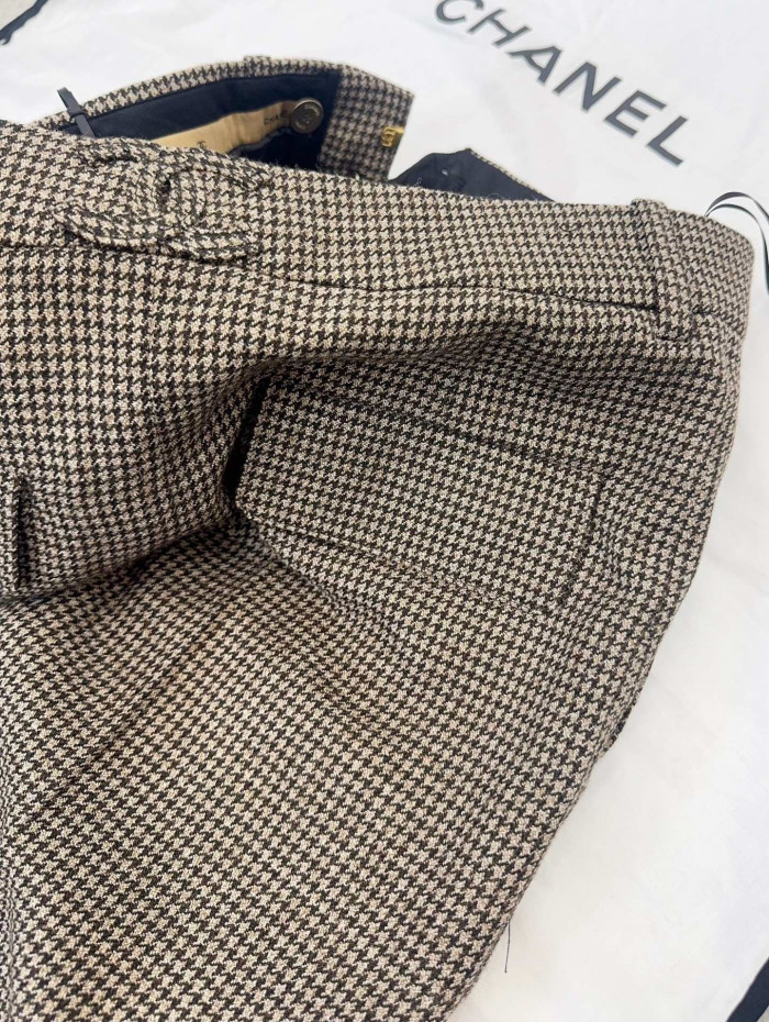 CHANEL Jacket and Pants Wool Cloth Brown Ecru #384532
