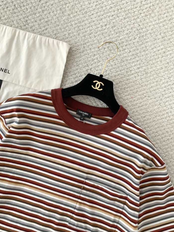 Chanel Seahorse Embroidery Striped Knitted T-shirt #384775