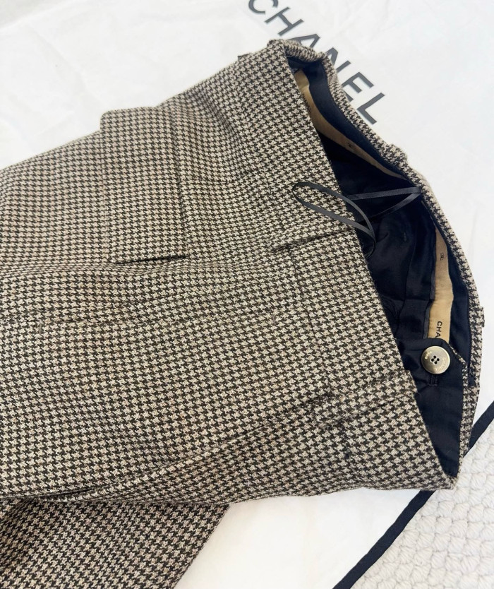 CHANEL Jacket and Pants Wool Cloth Brown Ecru #384532