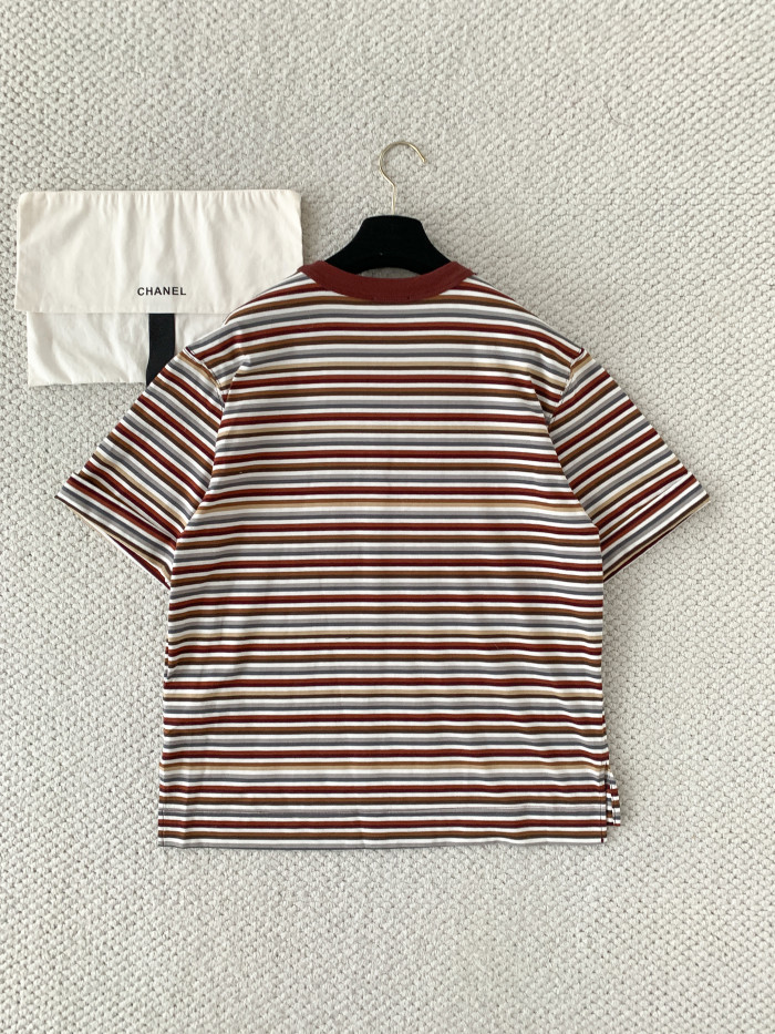 Chanel Seahorse Embroidery Striped Knitted T-shirt #384775