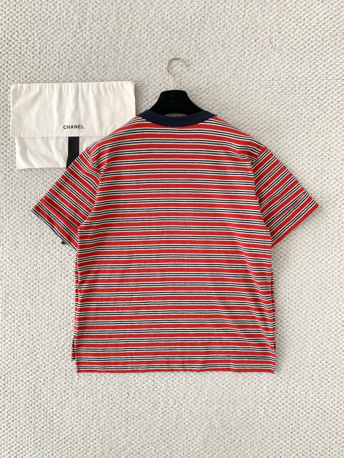 Chanel Seahorse Embroidery Striped Knitted T-shirt #384775