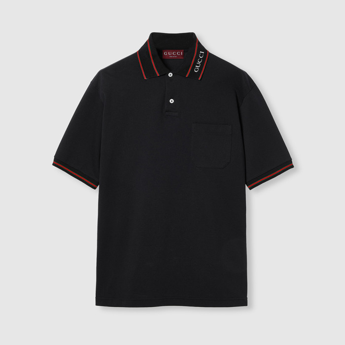 Gucci Cotton Piquet Polo Shirt in Black #384702