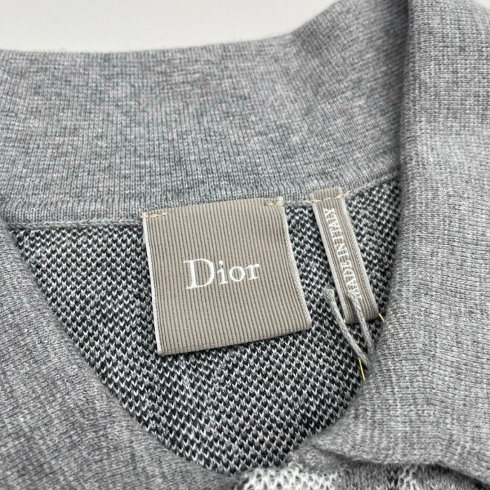DIOR Dior Oblique Polo Shirt Regular Fit Gray Cotton-Wool-Silk Jacquard #384706