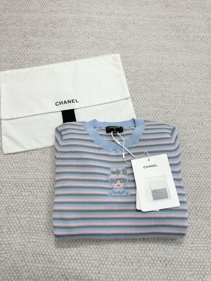 Chanel Top-Quality Version Striped Knitted Dress #381830
