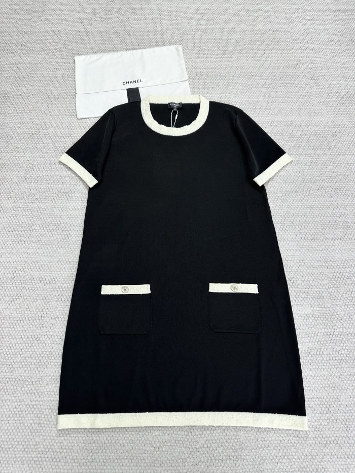 Chanel Top-Quality Version CC Black Rayon Dress#327356