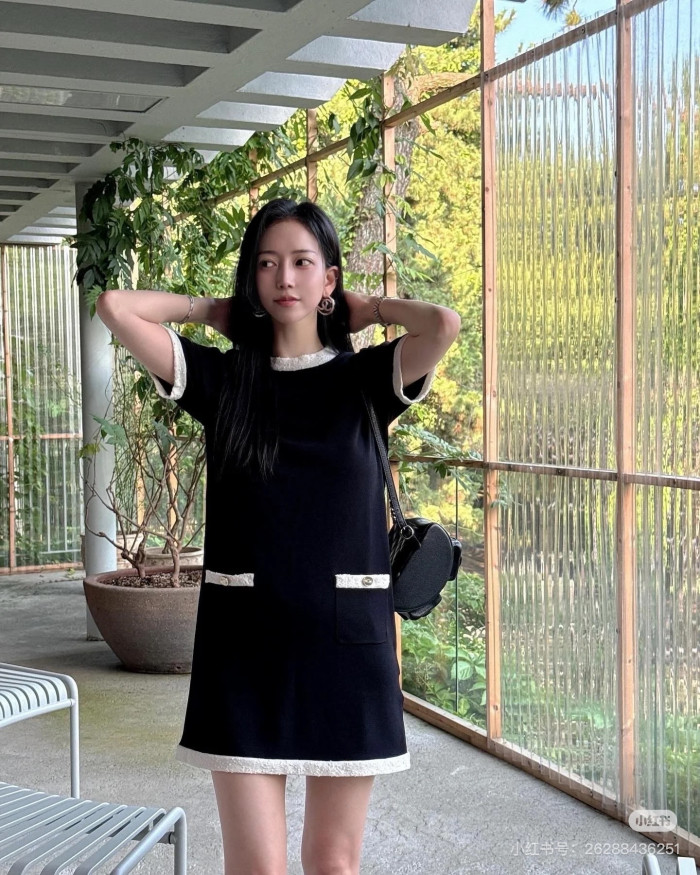 Chanel Top-Quality Version CC Black Rayon Dress#327356