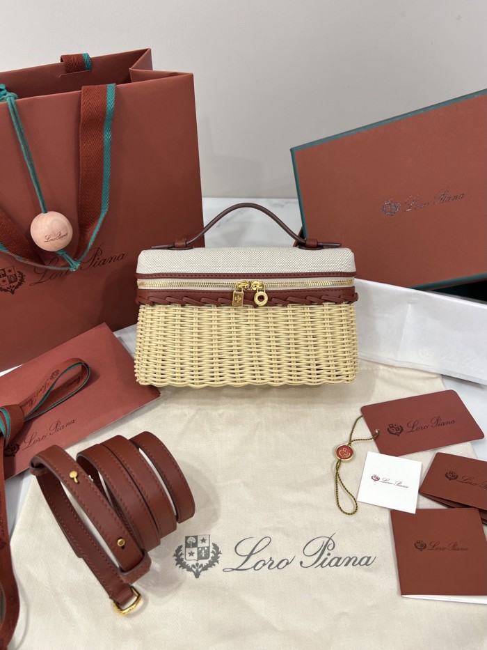 Loro Piana Extra Pocket L19 East-West wicker Cotton Linen Rattan Multicolor Pattern Spring Summer collection Top Handle #384885