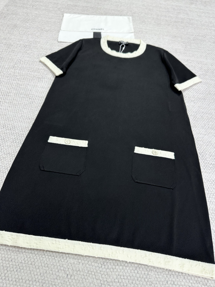 Chanel Top-Quality Version CC Black Rayon Dress#327356