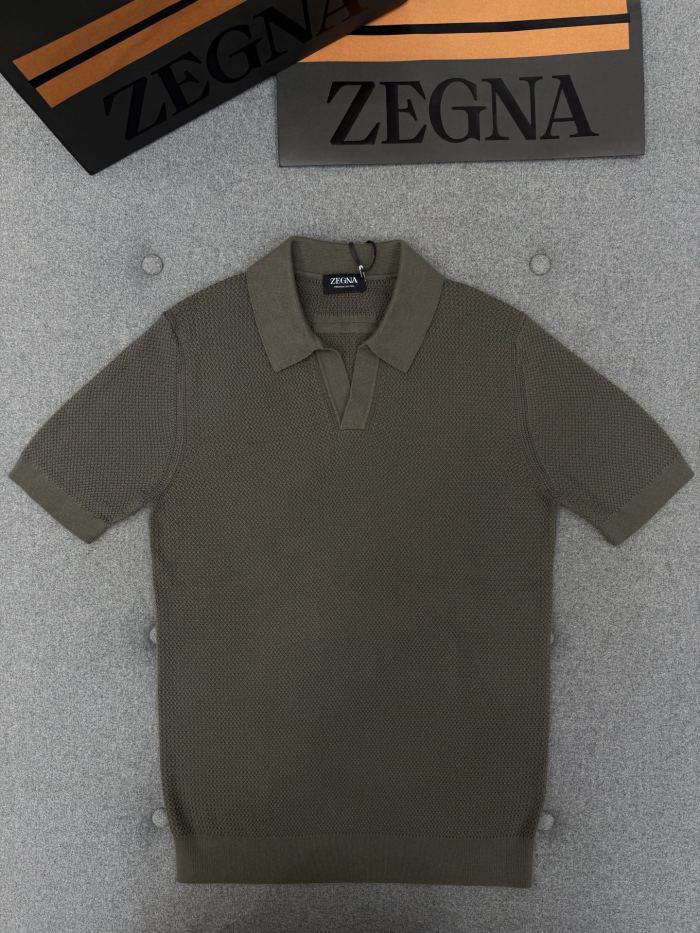 Zegna Dark Taupe Premium Cotton Polo Shirt #384933