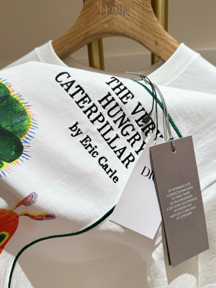 DIOR Oversized Embroidered Book Cover T-Shirt Ecru Multicolor Cotton Jersey #384789