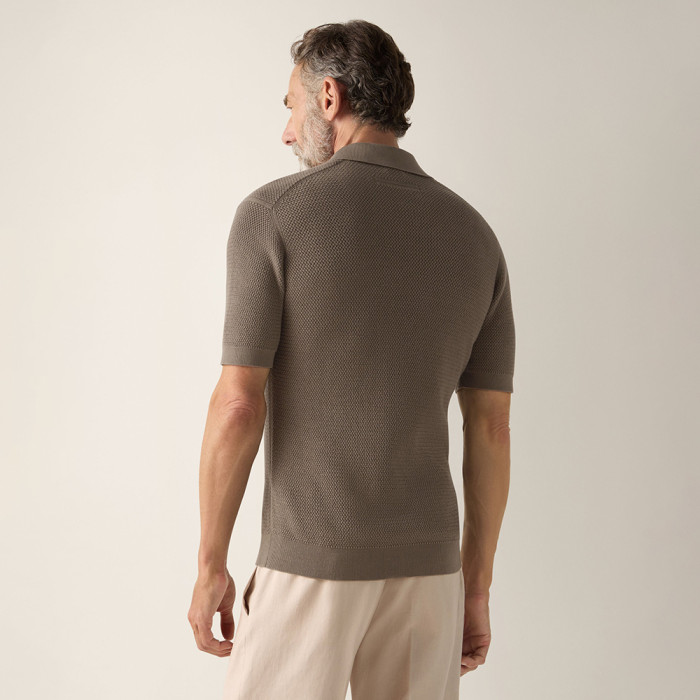 Zegna Dark Taupe Premium Cotton Polo Shirt #384933