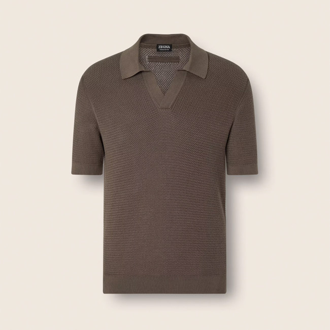 Zegna Dark Taupe Premium Cotton Polo Shirt #384933