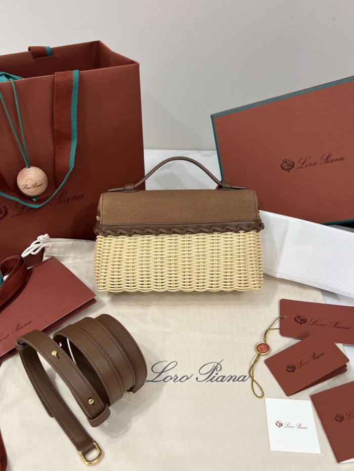 Loro Piana Extra Pocket L19 East-West wicker Cotton Linen Rattan Multicolor Pattern Spring Summer collection Top Handle #384885