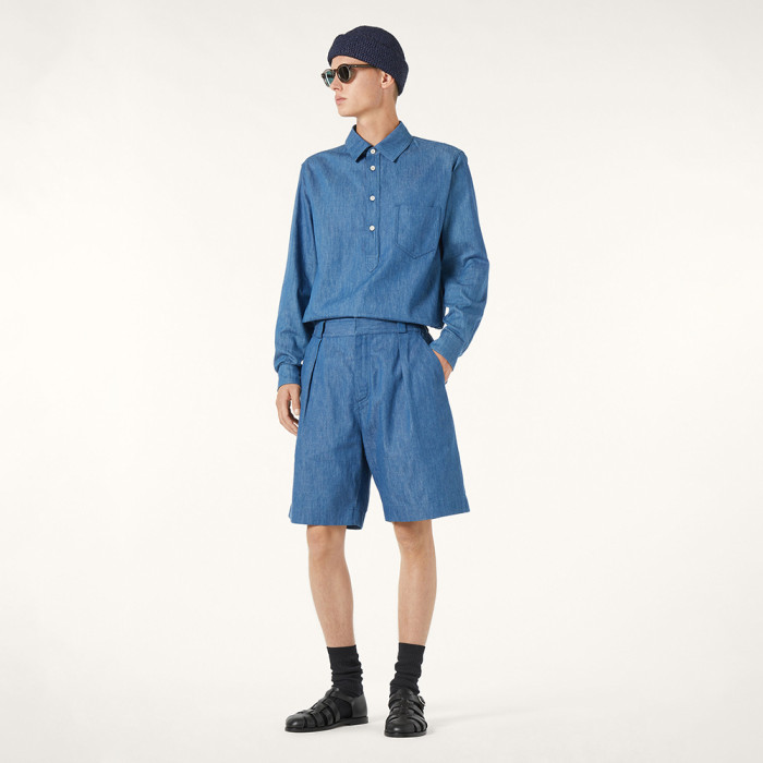 Loro Piana Evie Shirt Reinga Bermuda Shorts Cotton Linen Sapphire Dream #384969