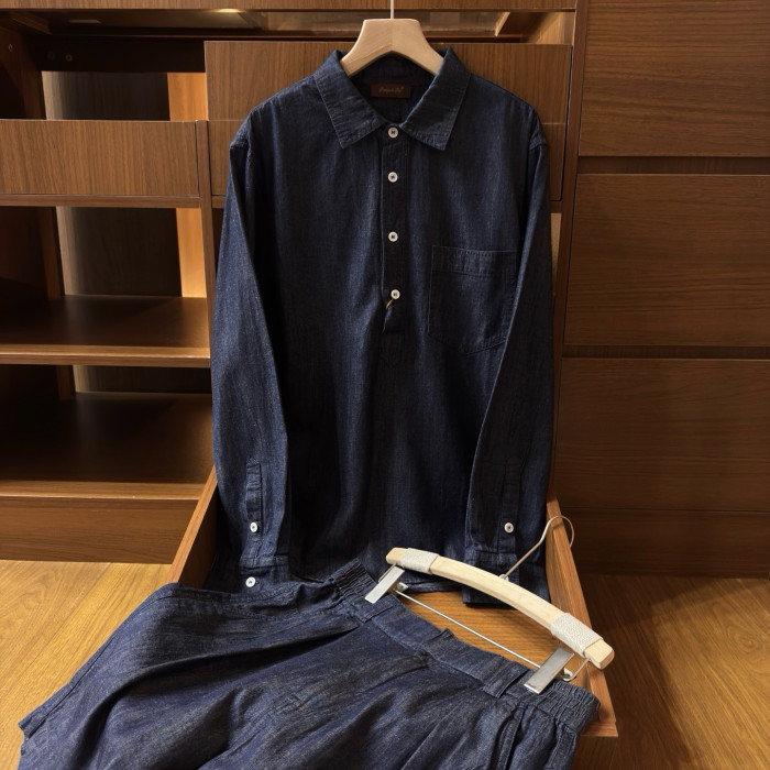 Loro Piana Evie Shirt Reinga Bermuda Shorts Cotton Linen Sapphire Dream #384969