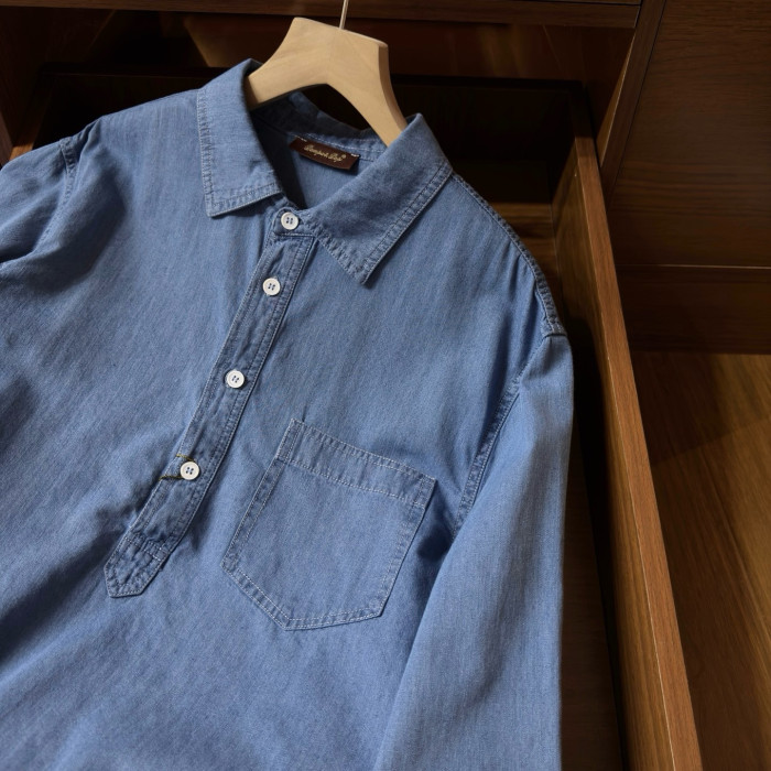 Loro Piana Evie Shirt Reinga Bermuda Shorts Cotton Linen Sapphire Dream #384969
