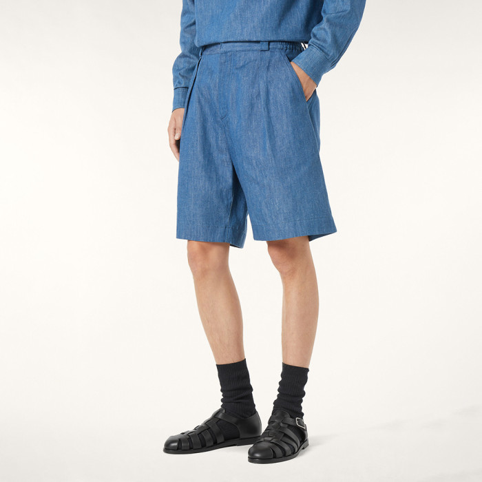 Loro Piana Evie Shirt Reinga Bermuda Shorts Cotton Linen Sapphire Dream #384969