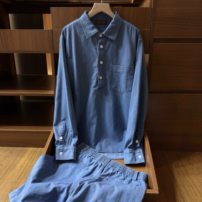 Loro Piana Evie Shirt Reinga Bermuda Shorts Cotton Linen Sapphire Dream #384969
