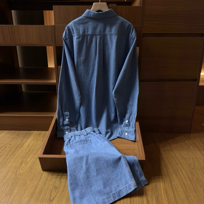 Loro Piana Evie Shirt Reinga Bermuda Shorts Cotton Linen Sapphire Dream #384969