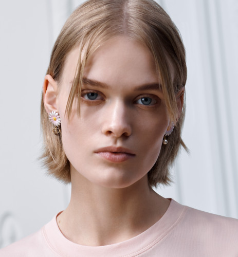 DIOR Dior Daisy Earrings Gold-Finish Metal White Resin Pearl and Multicolor Lacquer #385054