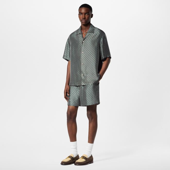LOUIS VUITTON Short-Sleeved Jacquard Silk-Blend Shirt and Shorts 1AFRMD #385021