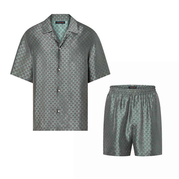 LOUIS VUITTON Short-Sleeved Jacquard Silk-Blend Shirt and Shorts 1AFRMD #385021