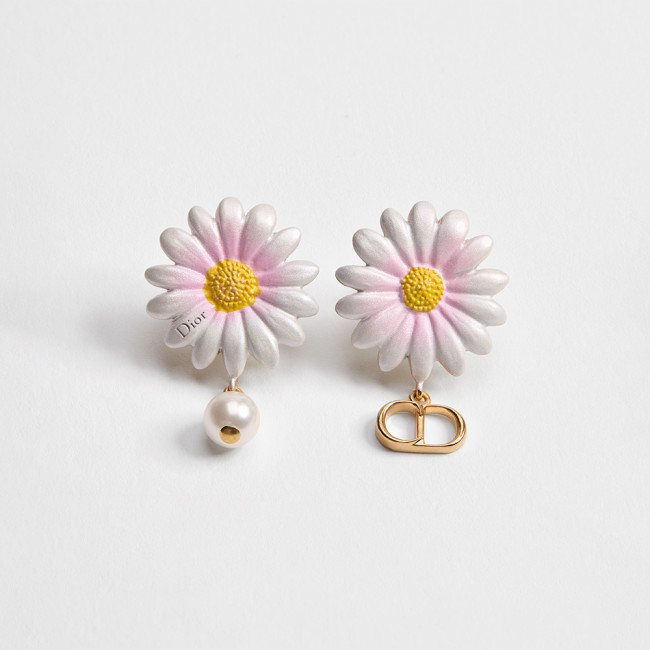 DIOR Dior Daisy Earrings Gold-Finish Metal White Resin Pearl and Multicolor Lacquer #385054