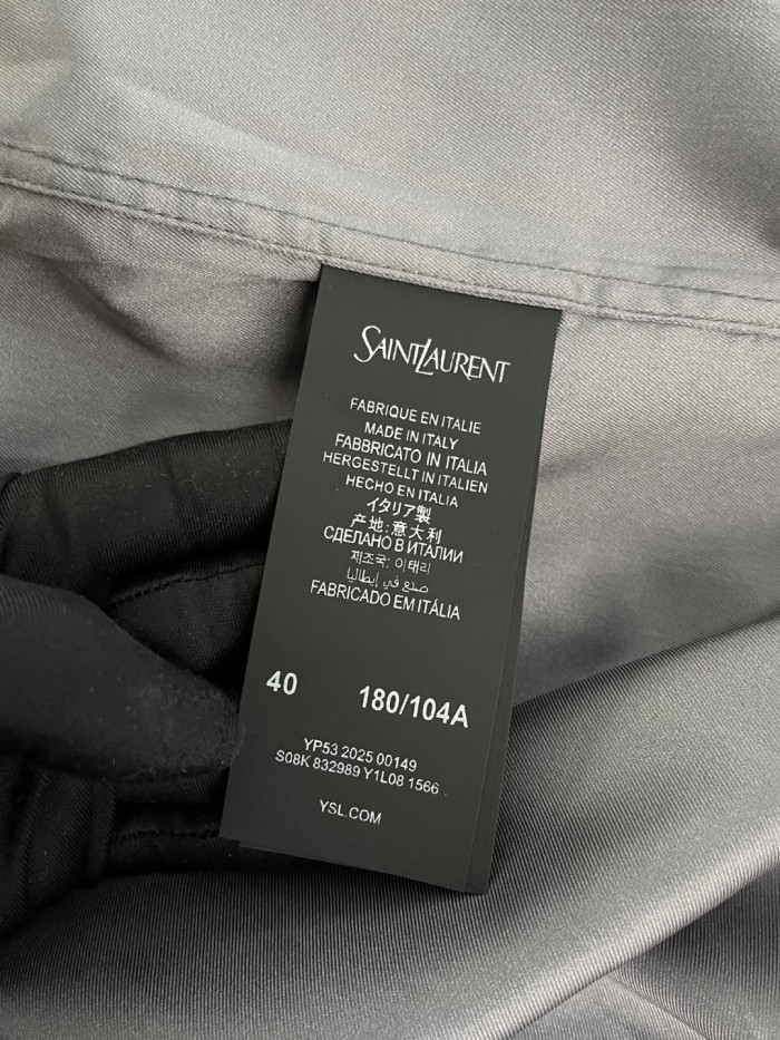 Saint Laurent Shirt in Cassandre Stripe Silk Crepe De Chine in Grey Silver #385016