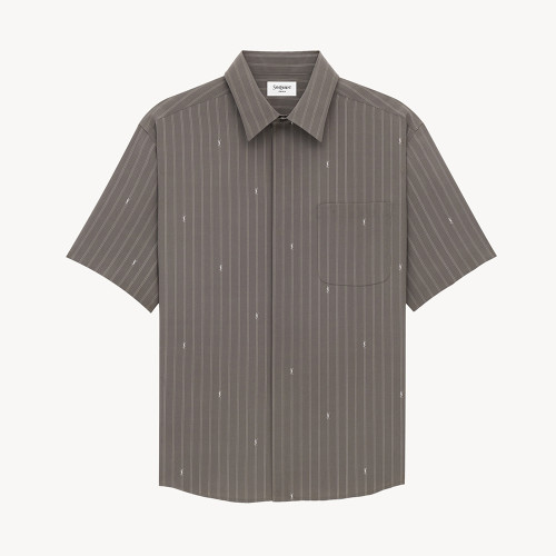 Saint Laurent Shirt in Cassandre Stripe Silk Crepe De Chine in Grey Silver #385016