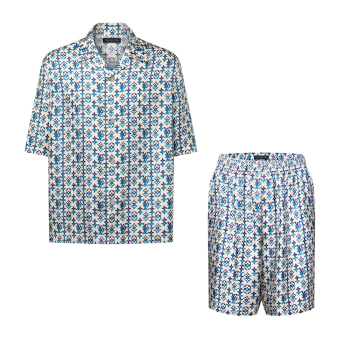 LOUIS VUITTON Monogram Printed Silk Short-Sleeved Shirt and Shorts #385050