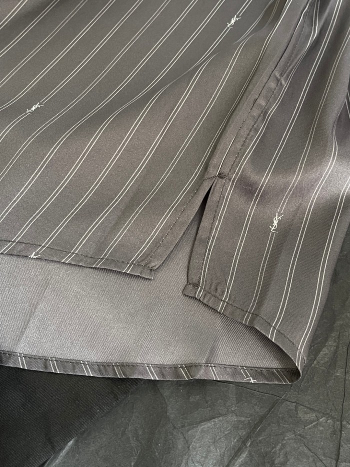 Saint Laurent Shirt in Cassandre Stripe Silk Crepe De Chine in Grey Silver #385016